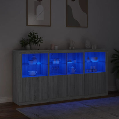 Credenza con Luci LED Grigio Sonoma 202x37x100 cm