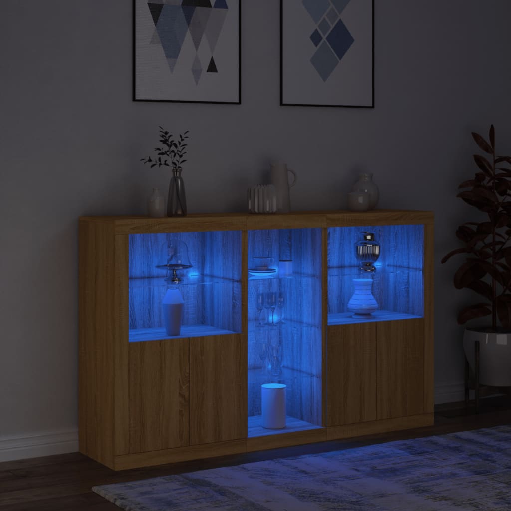 Credenza con Luci LED Rovere Sonoma 162x37x100 cm - homemem39