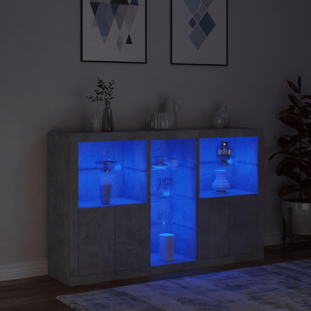 Credenza con Luci LED Grigio Cemento 162x37x100 cm