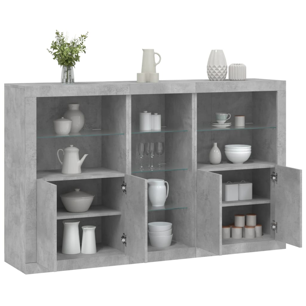 Credenza con Luci LED Grigio Cemento 162x37x100 cm