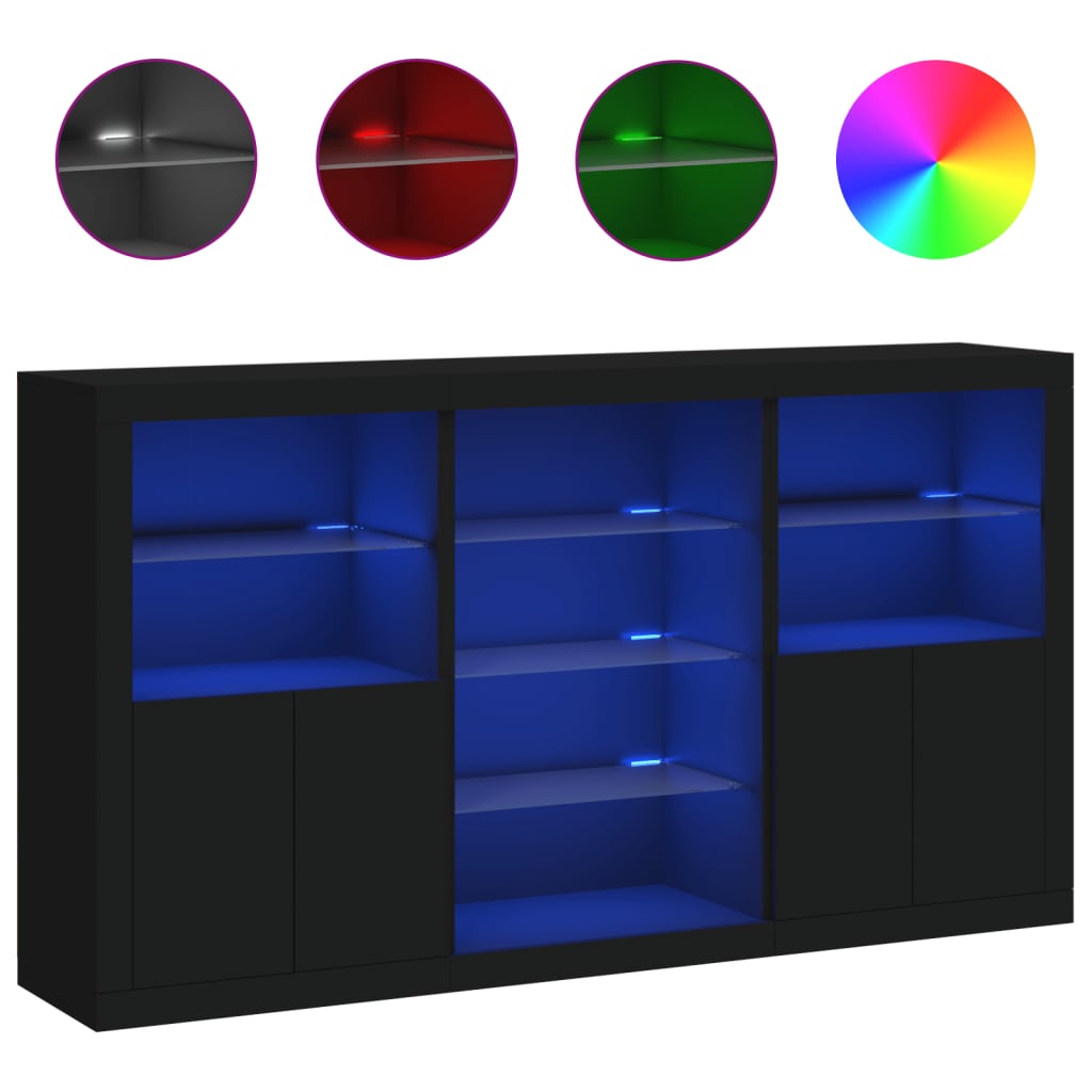Credenza con Luci LED Nera 181,5x37x100 cm - homemem39