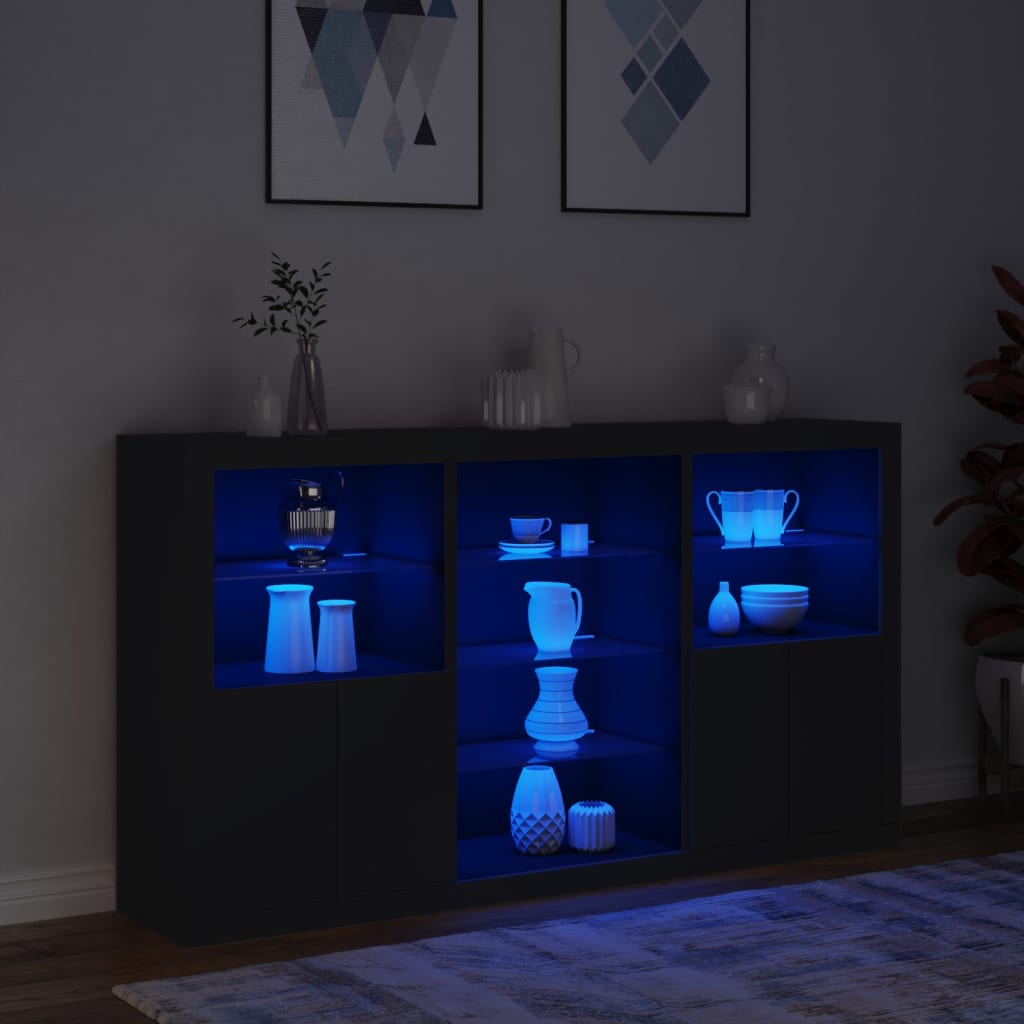 Credenza con Luci LED Nera 181,5x37x100 cm - homemem39