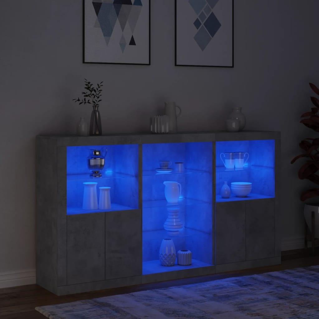 Credenza con Luci LED Grigio Cemento 181,5x37x100 cm - homemem39