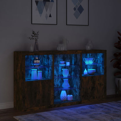 Credenza con Luci LED Rovere Fumo 181,5x37x100 cm