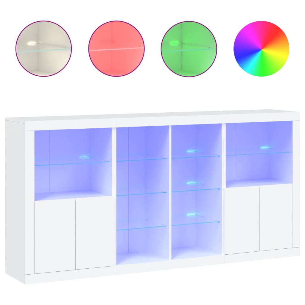 Credenza con Luci LED Bianca 202x37x100 cm
