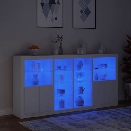 Credenza con Luci LED Bianca 202x37x100 cm