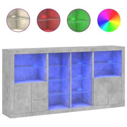 Credenza con Luci LED Grigio Cemento 202x37x100 cm