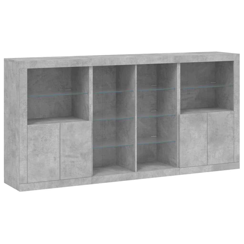 Credenza con Luci LED Grigio Cemento 202x37x100 cm