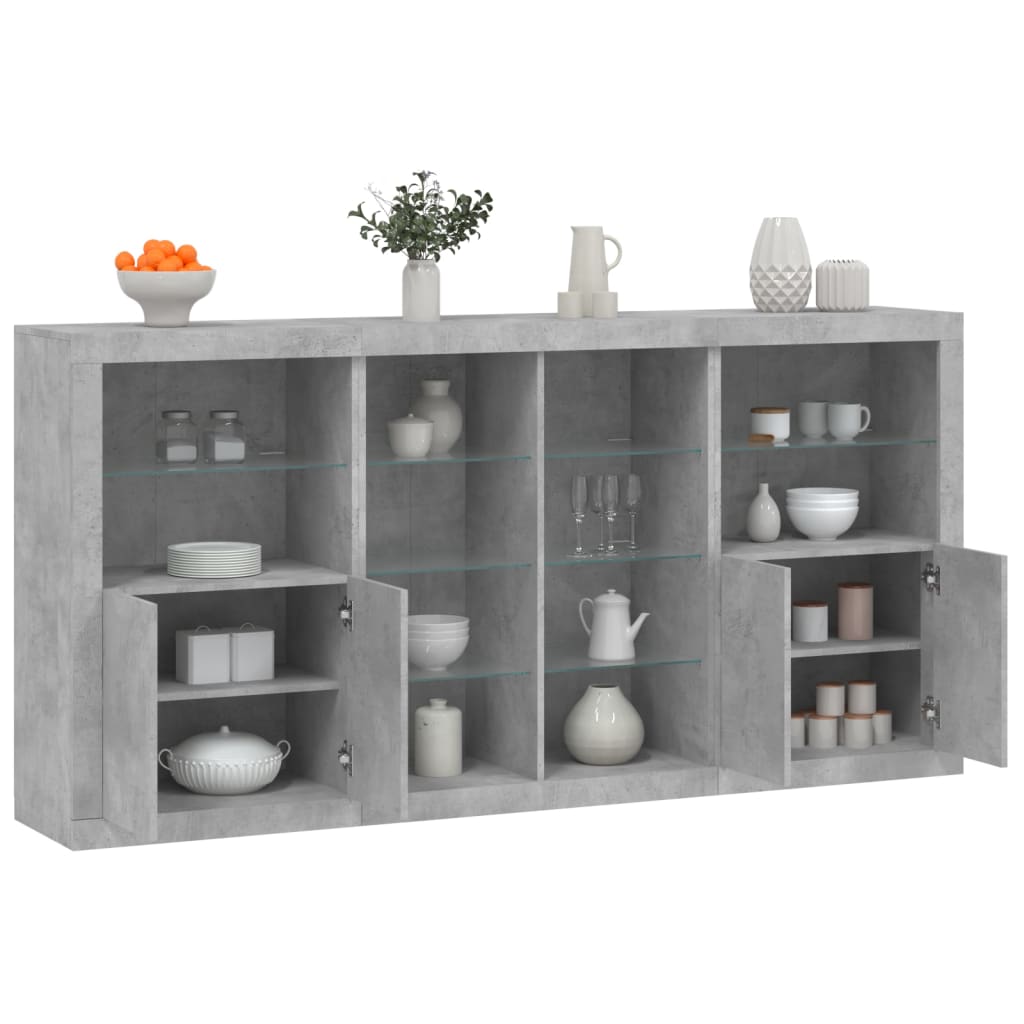 Credenza con Luci LED Grigio Cemento 202x37x100 cm