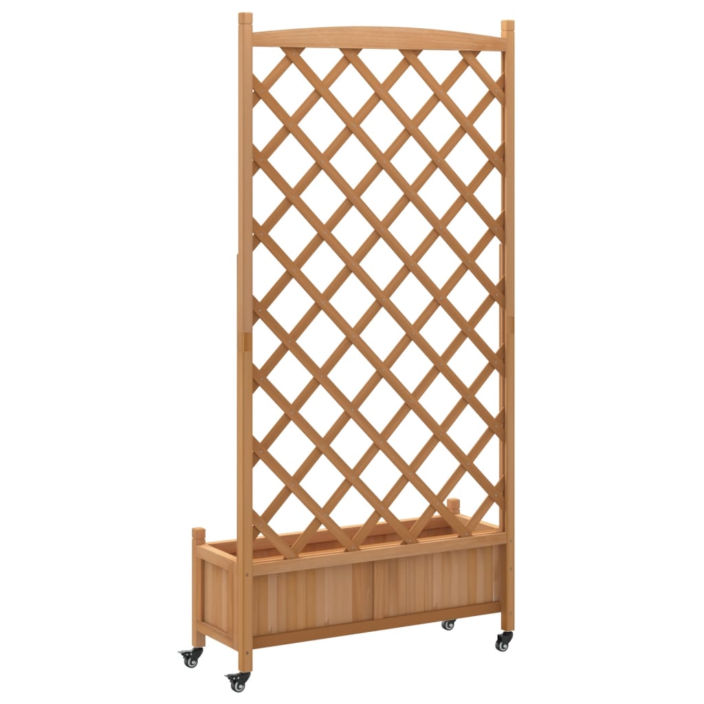 Fioriera con Traliccio e Ruote Marrone Legno Massello di Abete - homemem39