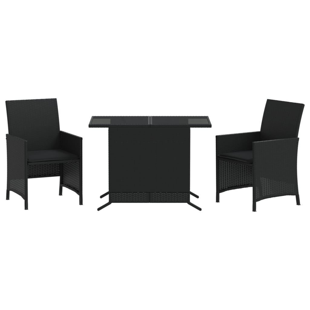 Set da Bistrò 3 pz con Cuscini Nero in Polyrattan - homemem39