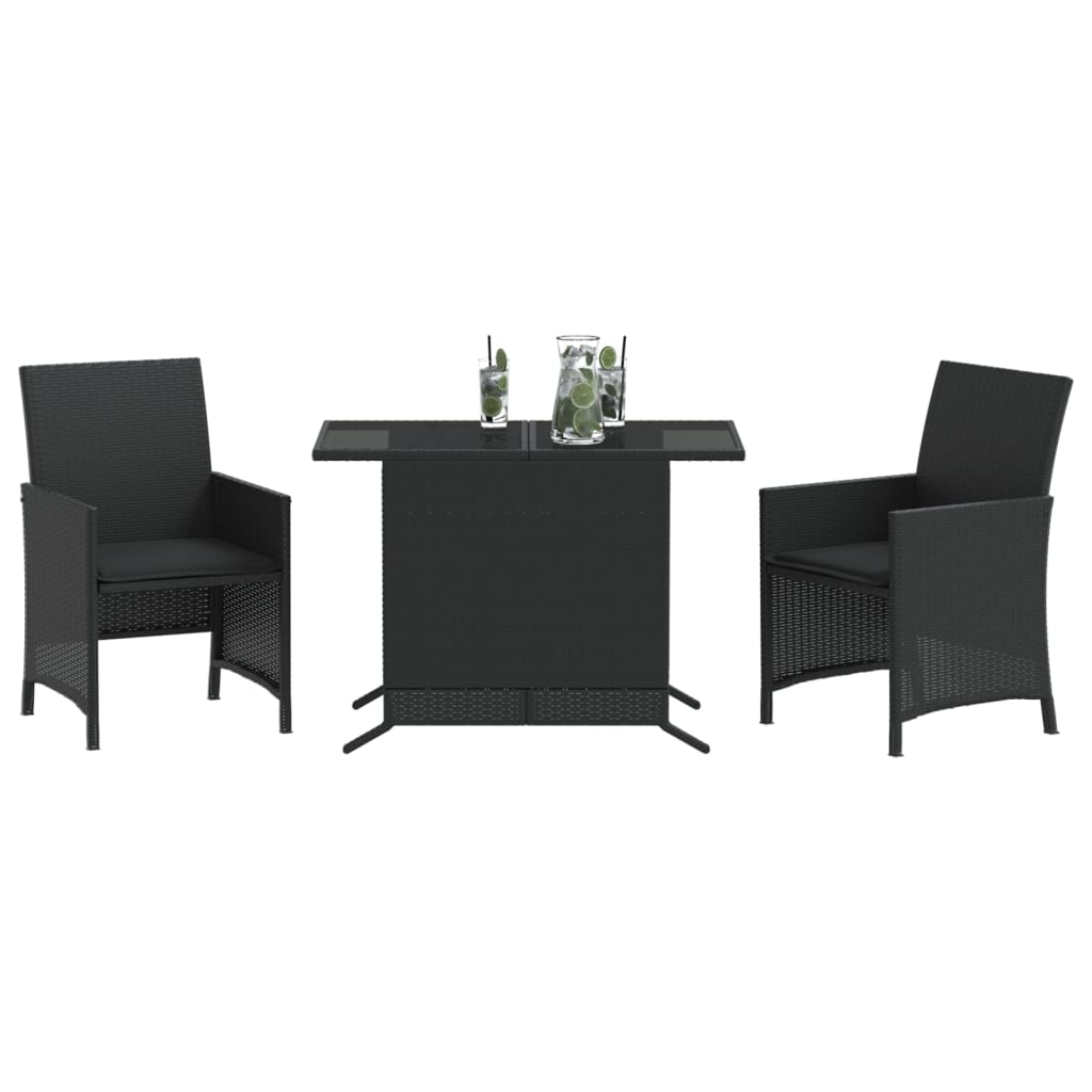 Set da Bistrò 3 pz con Cuscini Nero in Polyrattan - homemem39