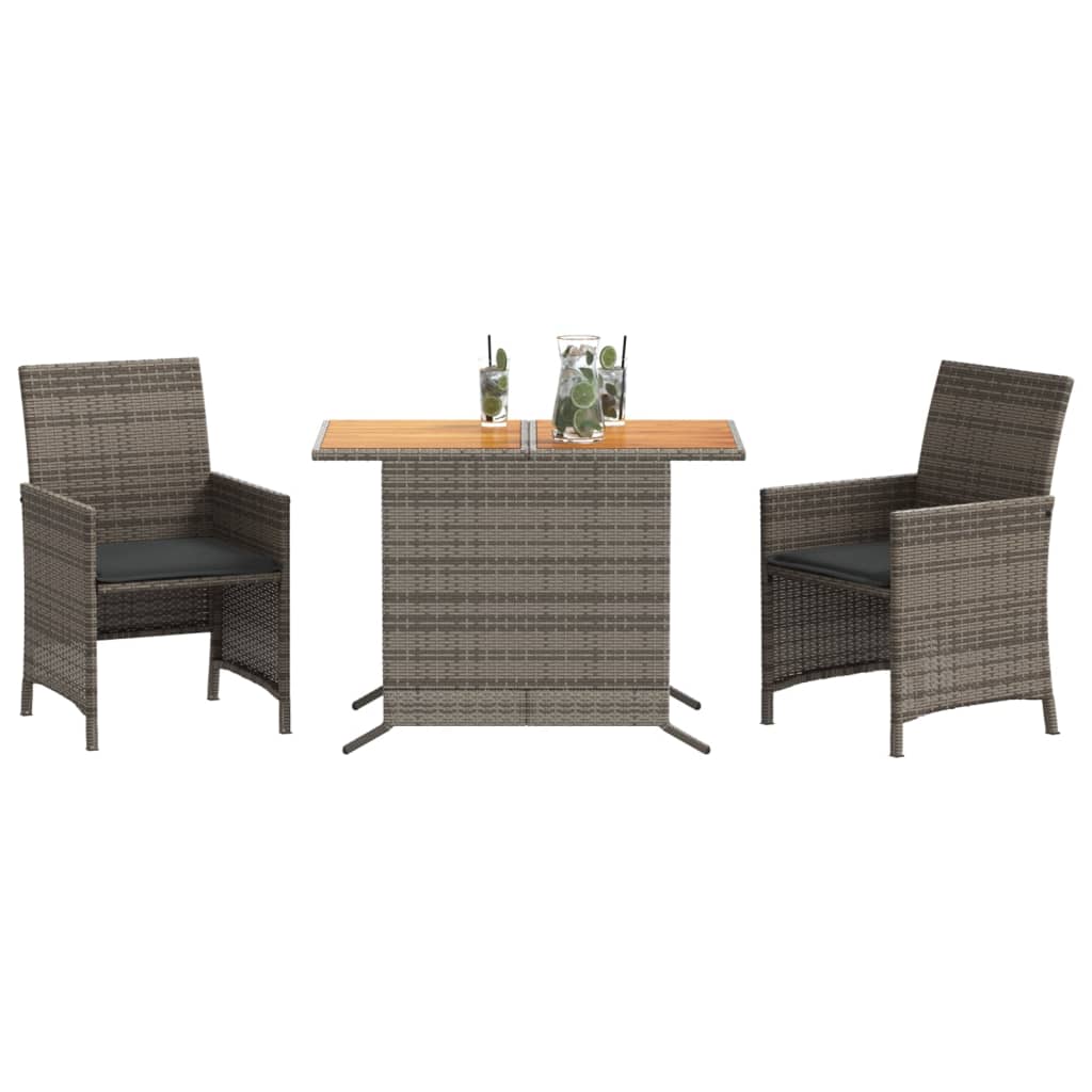 Set da Bistrò 3 pz con Cuscini Grigio in Polyrattan | homemem39
