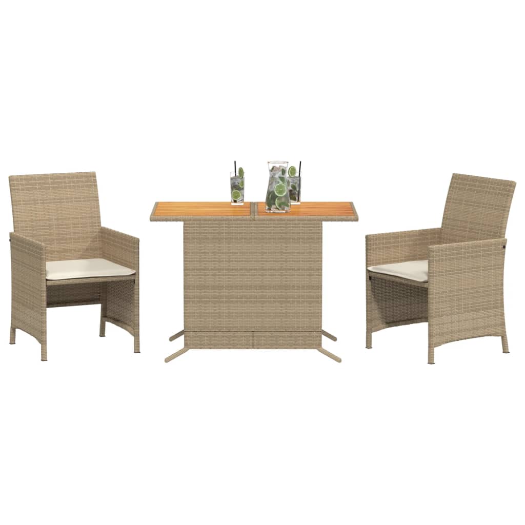 Set da Bistrò 3 pz con Cuscini Beige in Polyrattan | homemem39