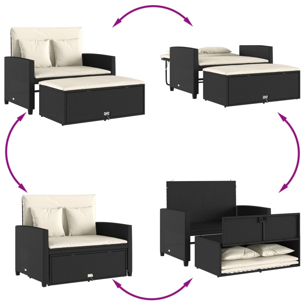 Divano da Giardino con Cuscini a 2 Posti Nero in Polyrattan | homemem39