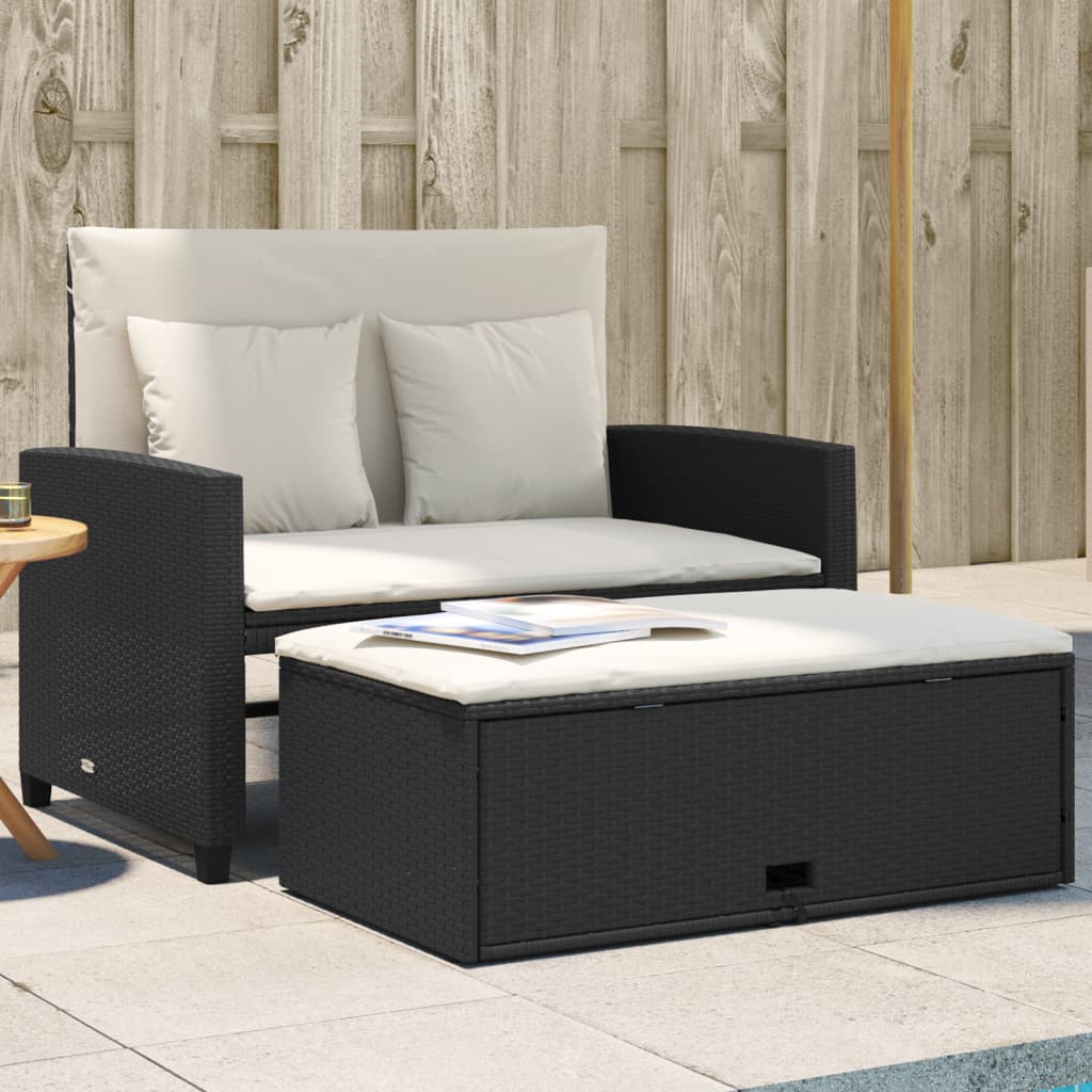 Divano da Giardino con Cuscini a 2 Posti Nero in Polyrattan | homemem39