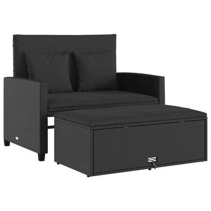 Divano da Giardino con Cuscini a 2 Posti Nero in Polyrattan | homemem39