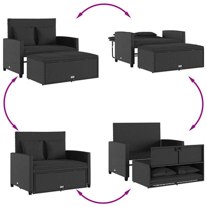 Divano da Giardino con Cuscini a 2 Posti Nero in Polyrattan | homemem39