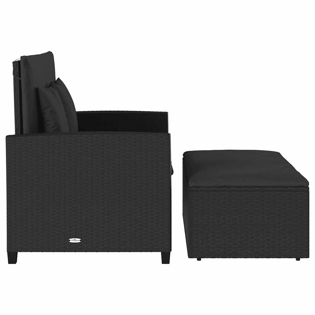 Divano da Giardino con Cuscini a 2 Posti Nero in Polyrattan | homemem39