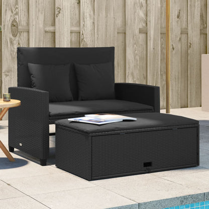 Divano da Giardino con Cuscini a 2 Posti Nero in Polyrattan | homemem39