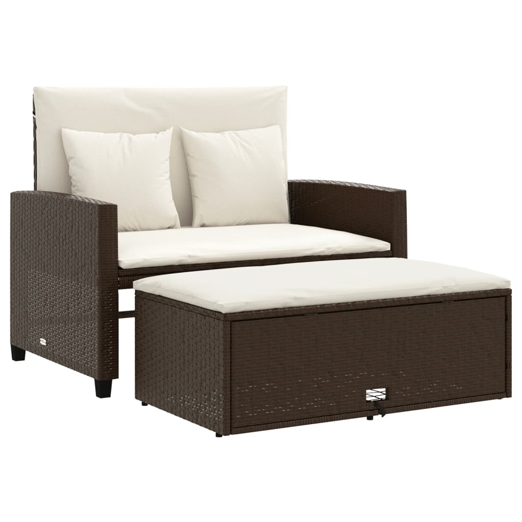 Divano da Giardino a 2 Posti con Cuscini in Polyrattan Marrone | homemem39