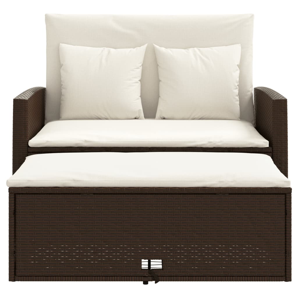 Divano da Giardino a 2 Posti con Cuscini in Polyrattan Marrone | homemem39