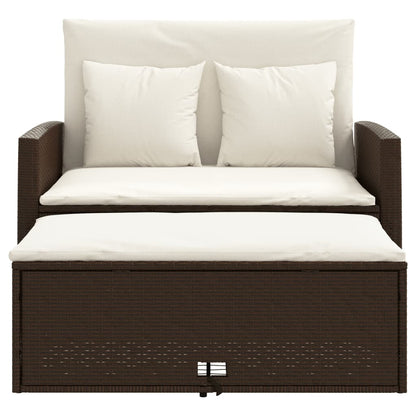 Divano da Giardino a 2 Posti con Cuscini in Polyrattan Marrone | homemem39