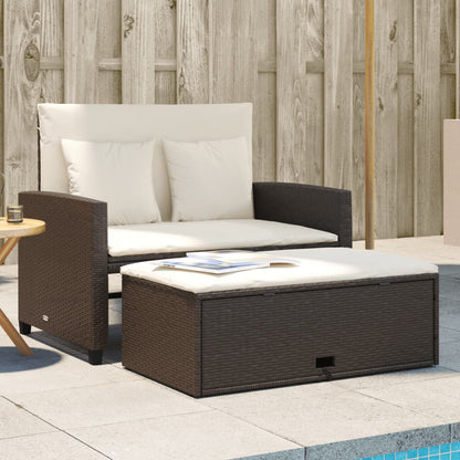 Divano da Giardino a 2 Posti con Cuscini in Polyrattan Marrone | homemem39
