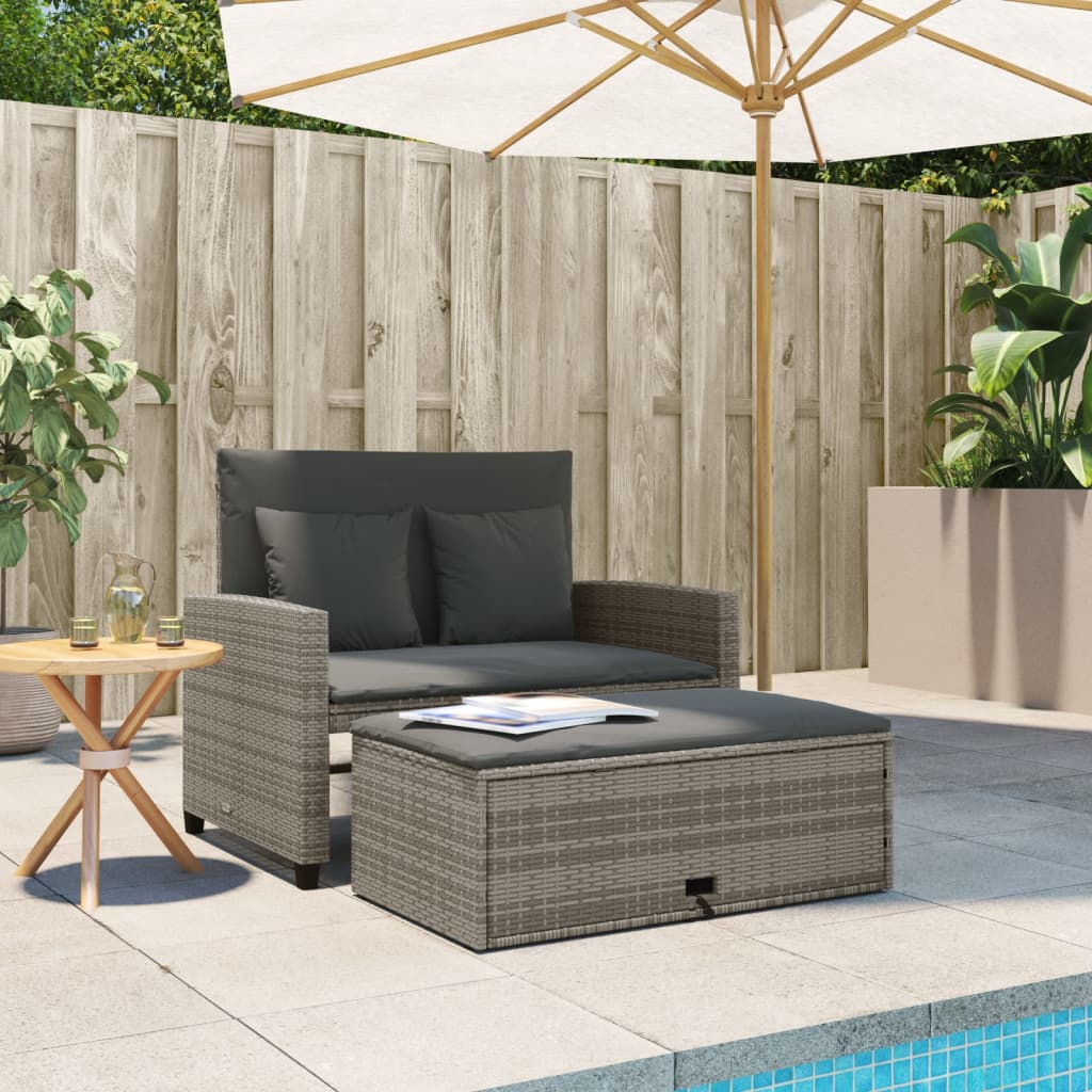 Divano da Giardino con Cuscini 2 Posti Grigio in Polyrattan | homemem39