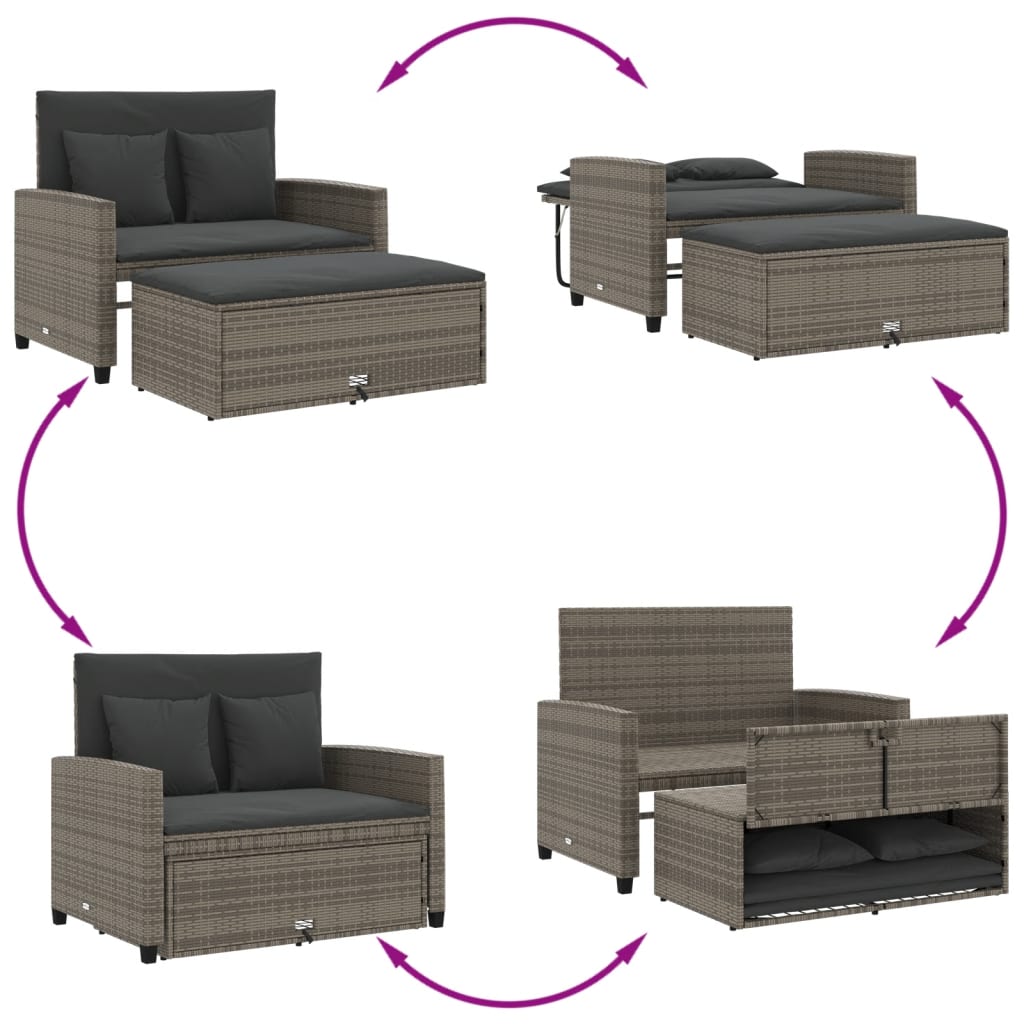 Divano da Giardino con Cuscini 2 Posti Grigio in Polyrattan | homemem39