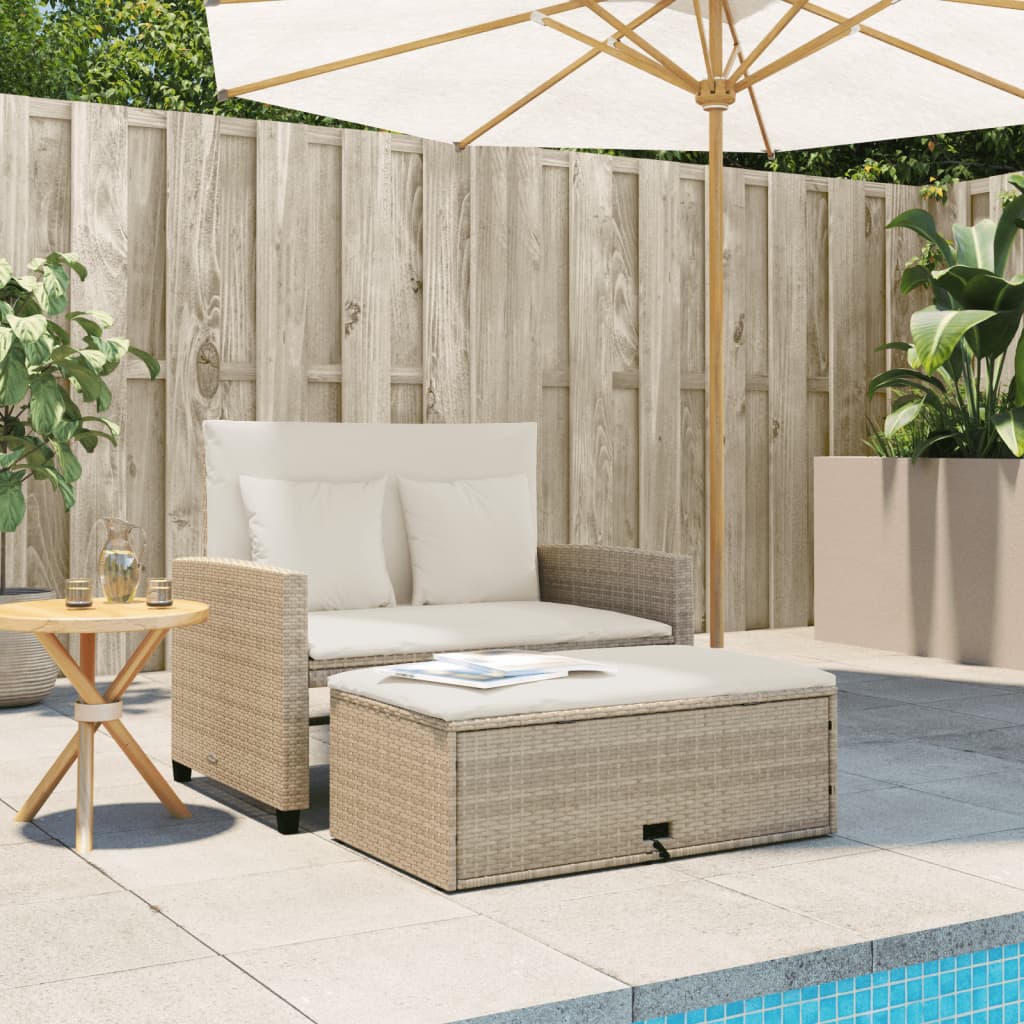 Divano da Giardino con Cuscini a 2 Posti Beige in Polyrattan | homemem39