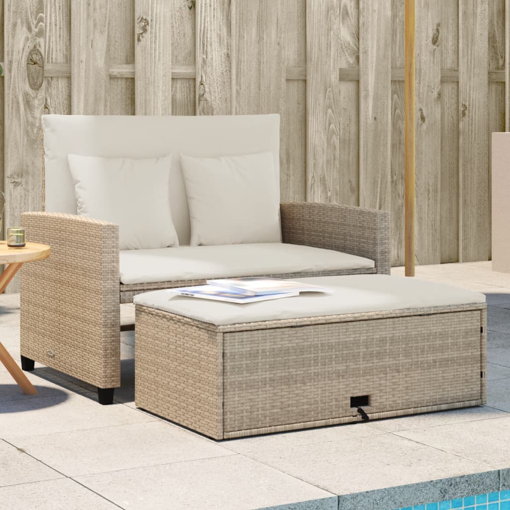 Divano da Giardino con Cuscini a 2 Posti Beige in Polyrattan | homemem39
