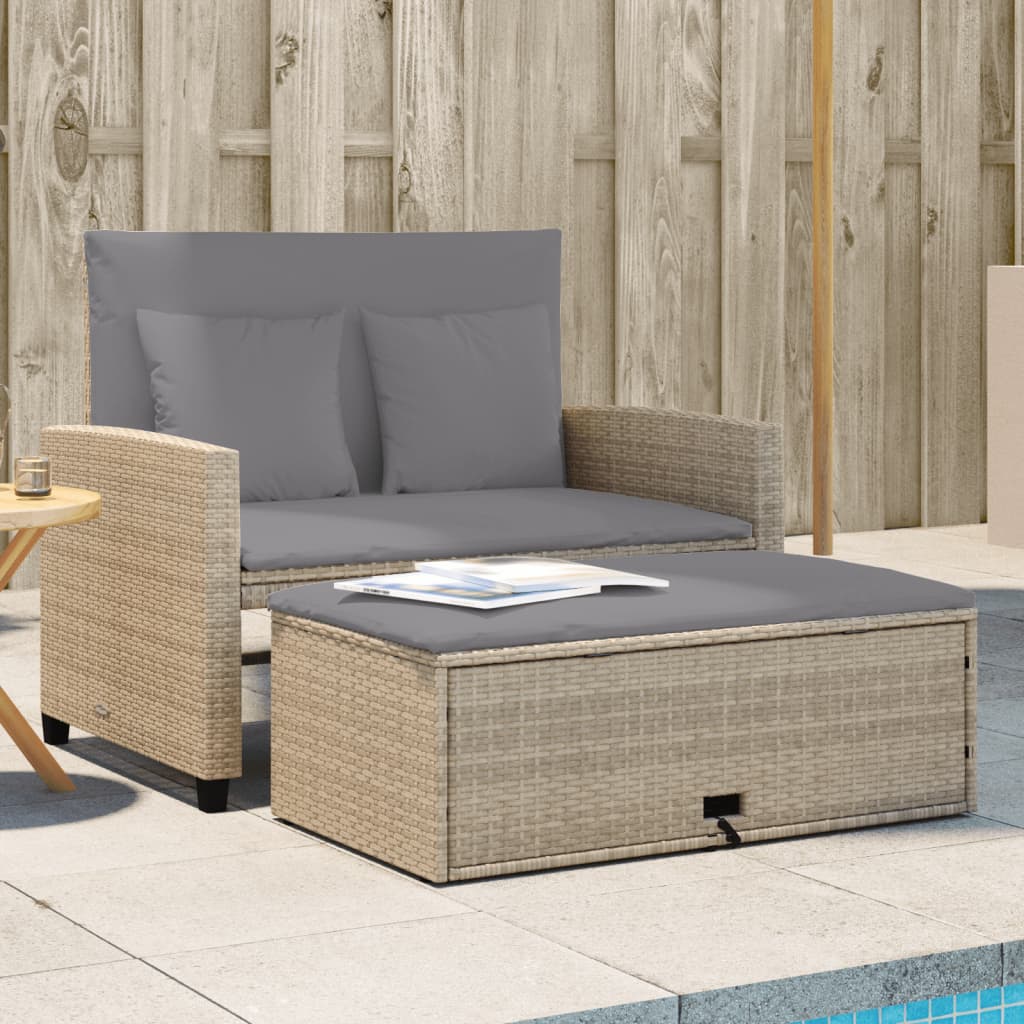 Divano da Giardino con Cuscini a 2 Posti Beige in Polyrattan | homemem39