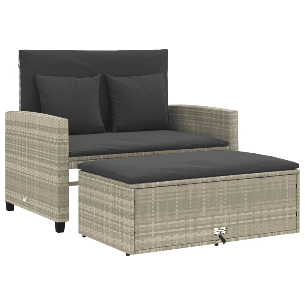 Divano da Giardino con Cuscini 2 Posti Grigio Chiaro Polyrattan | homemem39