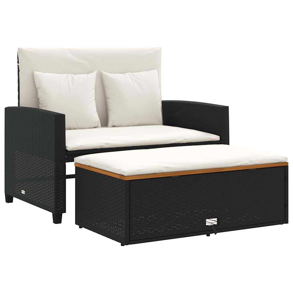 Divano Giardino con Cuscini 2 Posti Nero Polyrattan e Acacia | homemem39
