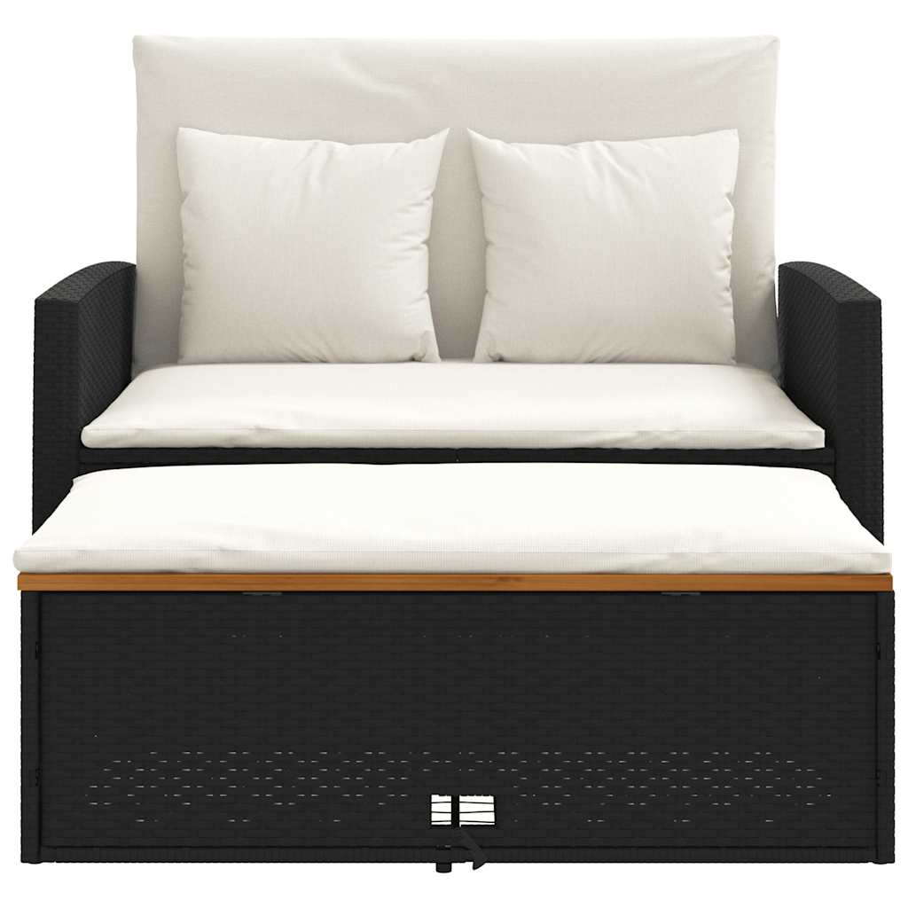 Divano Giardino con Cuscini 2 Posti Nero Polyrattan e Acacia | homemem39