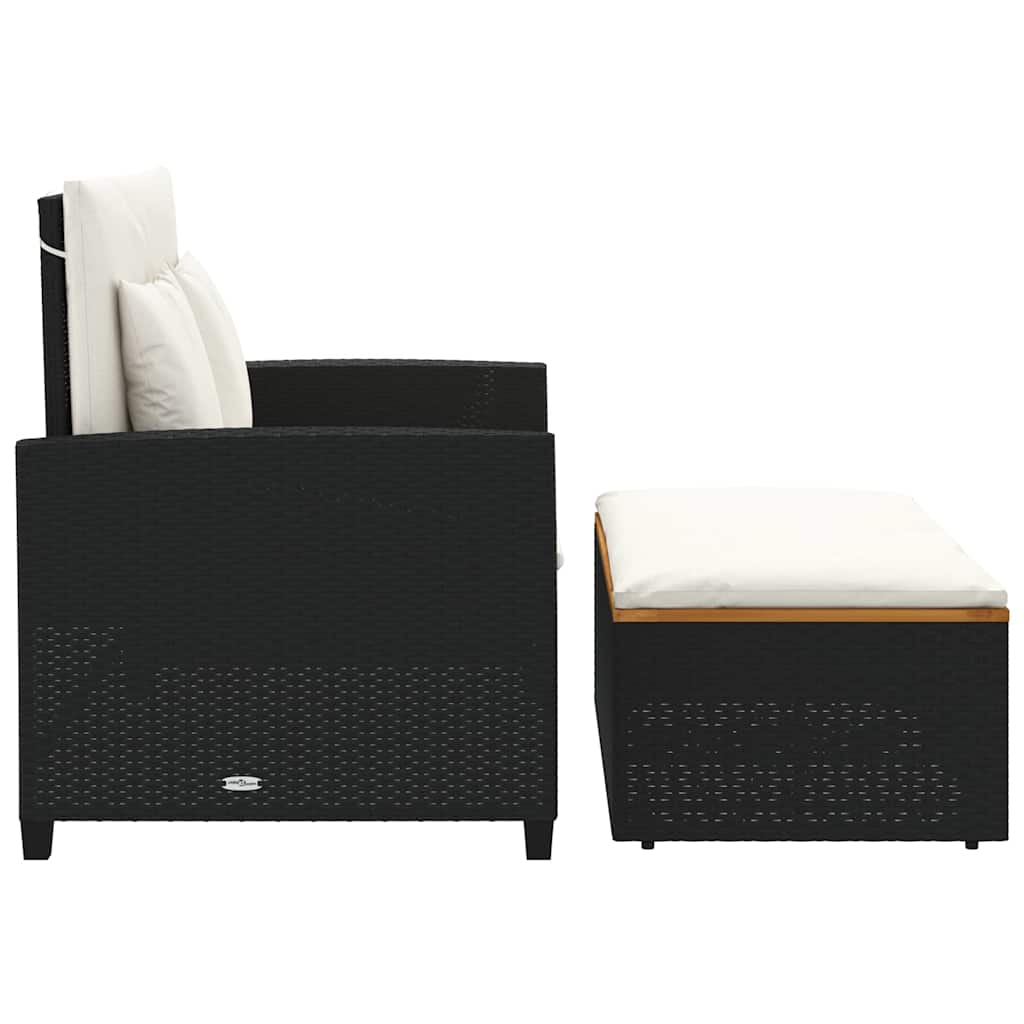 Divano Giardino con Cuscini 2 Posti Nero Polyrattan e Acacia | homemem39