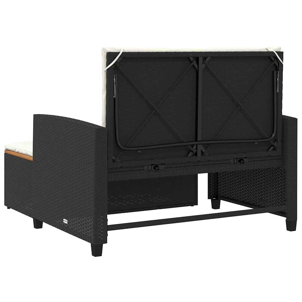 Divano Giardino con Cuscini 2 Posti Nero Polyrattan e Acacia | homemem39