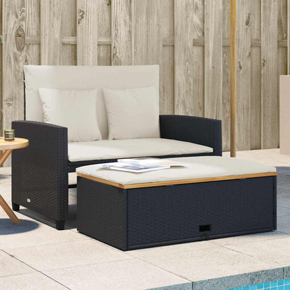 Divano Giardino con Cuscini 2 Posti Nero Polyrattan e Acacia | homemem39
