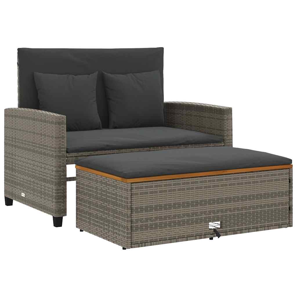 Divano Giardino con Cuscini 2 Posti Grigio in Polyrattan Acacia | homemem39