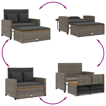 Divano Giardino con Cuscini 2 Posti Grigio in Polyrattan Acacia | homemem39