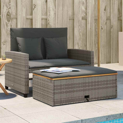Divano Giardino con Cuscini 2 Posti Grigio in Polyrattan Acacia | homemem39