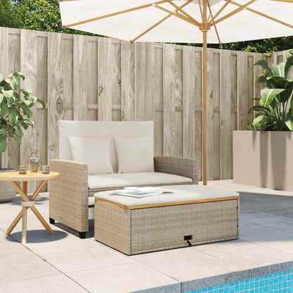 Divano Giardino con Cuscini 2 Posti Beige Polyrattan e Acacia | homemem39