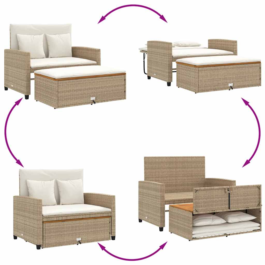 Divano Giardino con Cuscini 2 Posti Beige Polyrattan e Acacia | homemem39