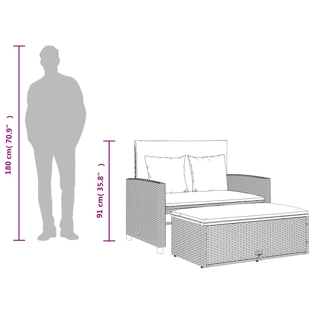 Divano Giardino con Cuscini 2 Posti Beige Polyrattan e Acacia | homemem39