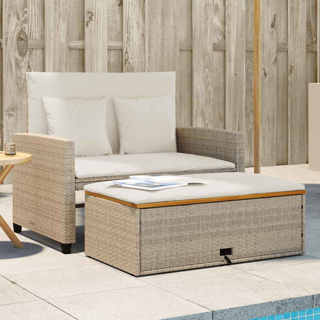 Divano Giardino con Cuscini 2 Posti Beige Polyrattan e Acacia | homemem39