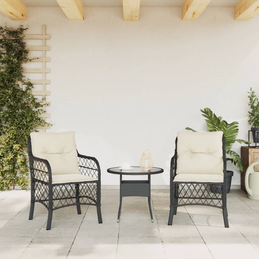 Sedie da Giardino con Cuscini 2 pz Nere in Polyrattan - homemem39