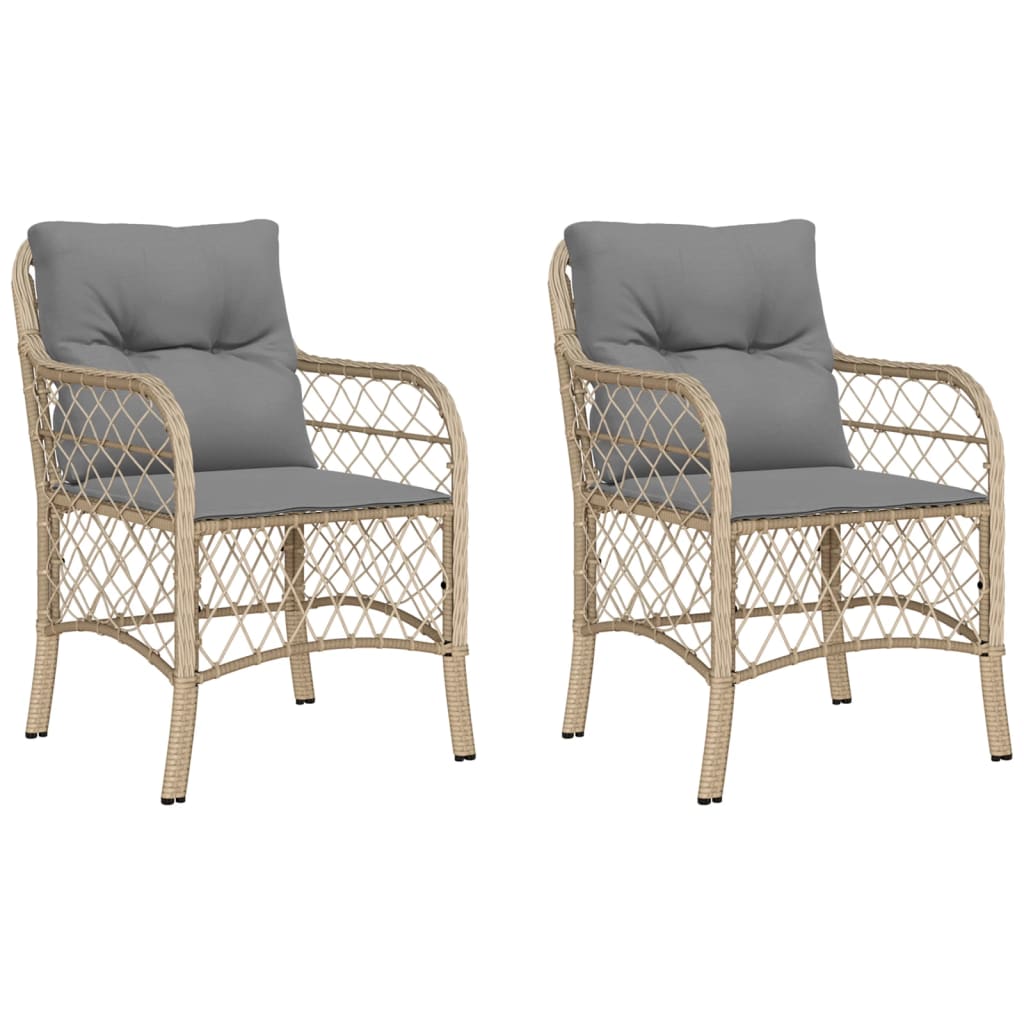 Sedie da Giardino con Cuscini 2 pz Beige Misto in Polyrattan - homemem39