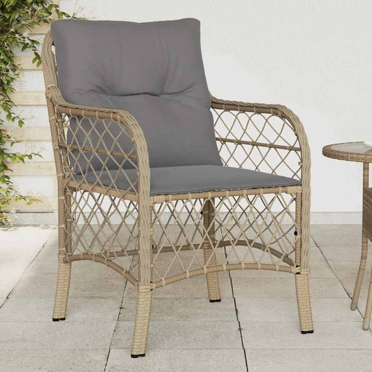 Sedie da Giardino con Cuscini 2 pz Beige Misto in Polyrattan | homemem39