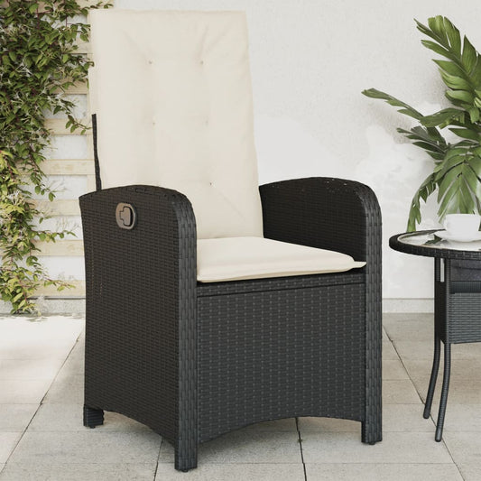 Sedia Reclinabile da Giardino con Cuscini Nera in Polyrattan | homemem39